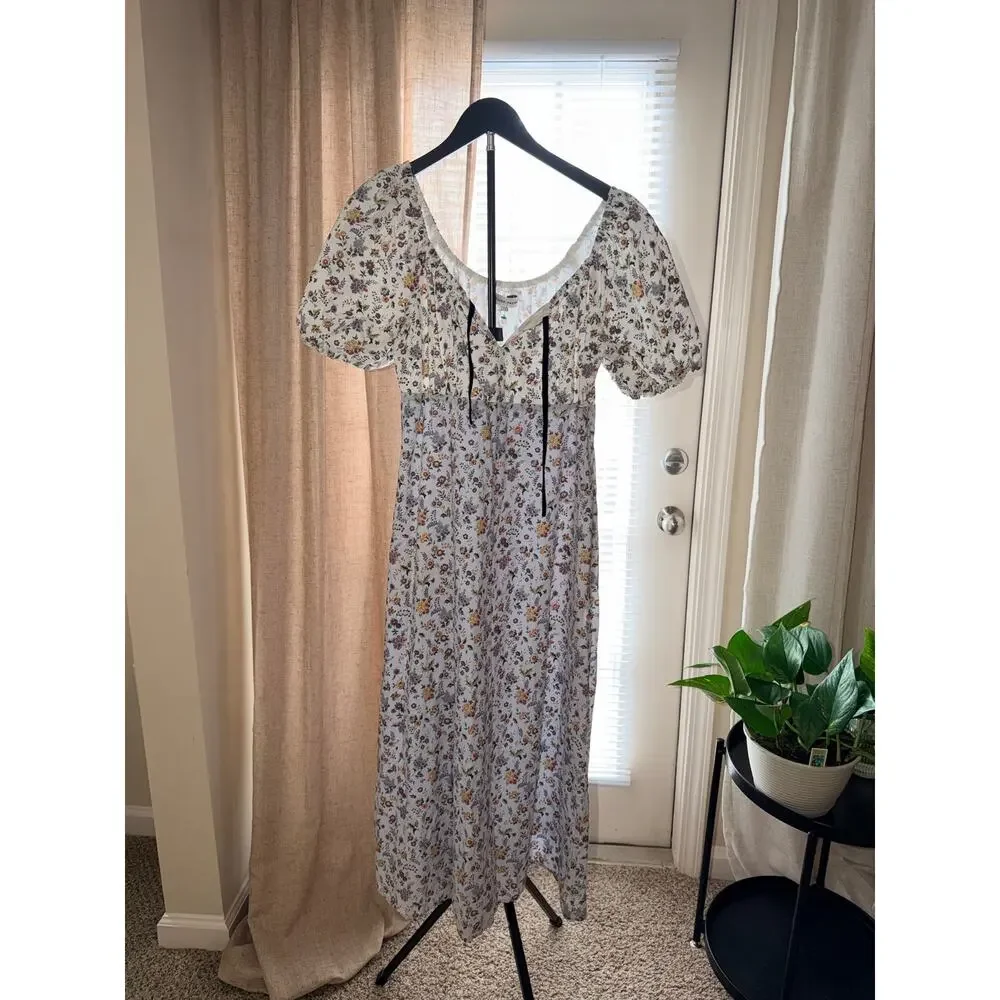 100 cotton boho dresses Ynynloco Women's 100%Cotton Eyelet Embroidery Maxi Dress V-Neck Trumpet Sleeve Boho Flowy Swing Dress Summer Vacation Cover Up Dress, Size: XL